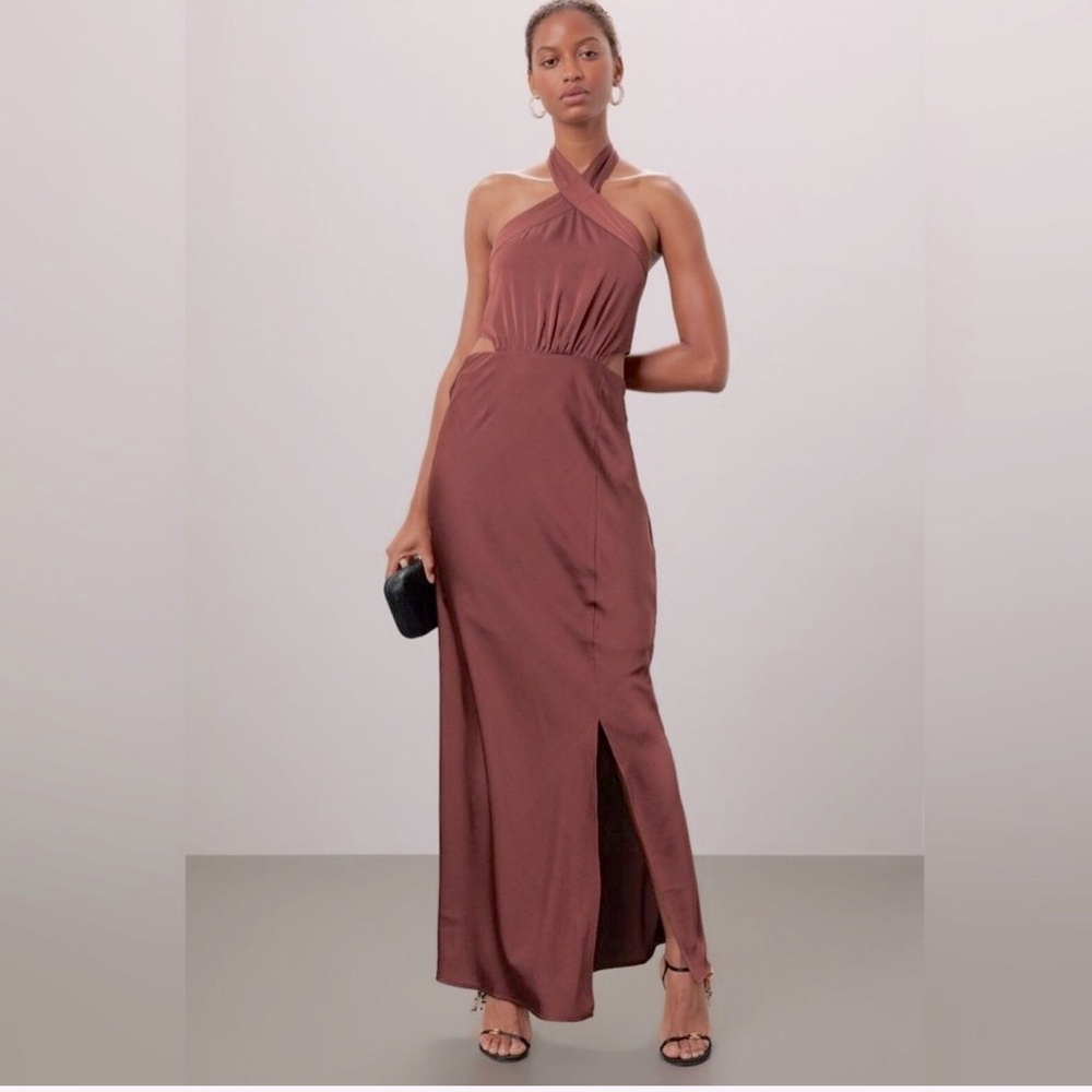 MinkPink NWT Finlay Halter Tie Back Maxi Dress Clay SZ S